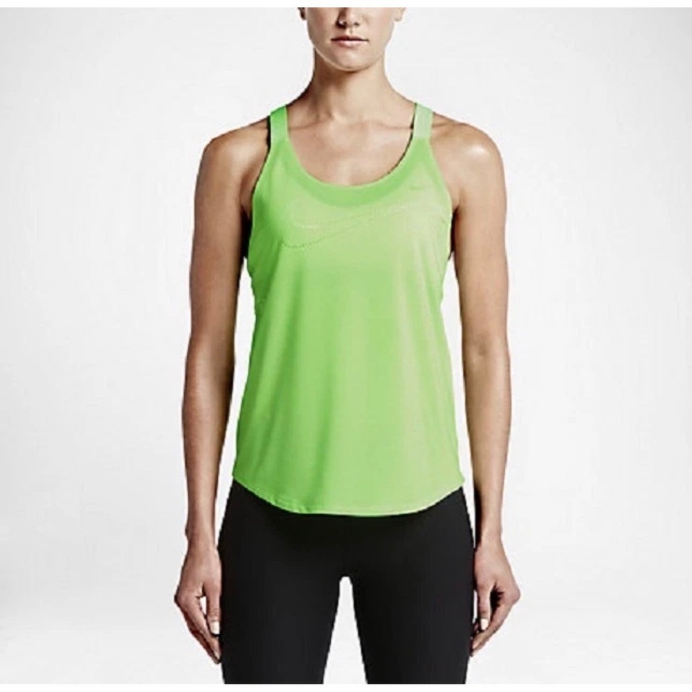 Nike Dri-FIT Women XL Neon Green Loose Fit Crossback Tank Top Just Do It Straps